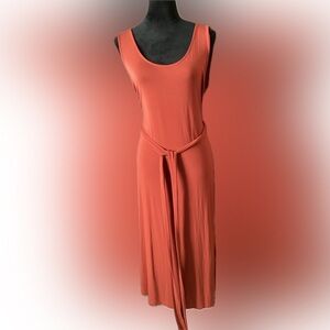 C&C California long midi dress with belt, burnt orange sleeveless Size L NWT